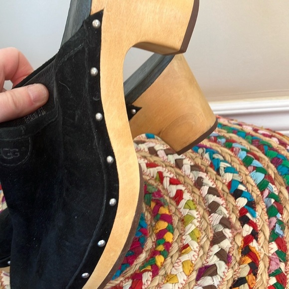 UGG Black Suede Slip-On Mules Clogs Shoes - Picture 5 of 8